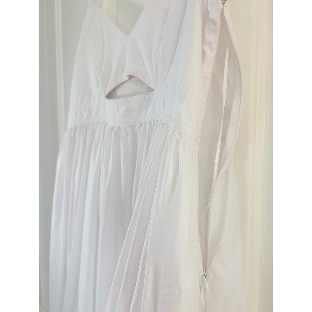 White Cotton Maxi Dress Cutout Empire Waist Pockets Boho Verandah By Vina - Picture 3 of 11